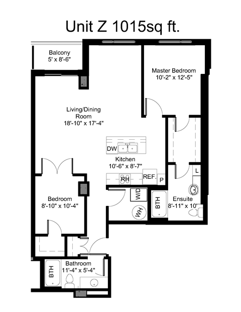 Floor plan for 2 beds, 2 baths, 1014 sqft